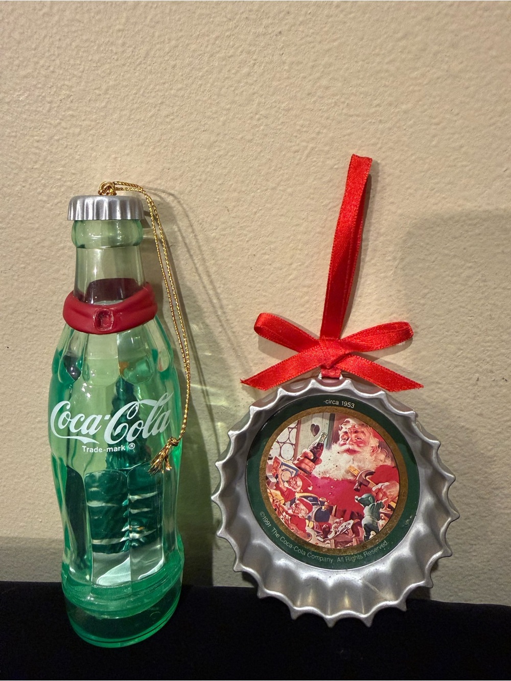Vintage Coca-Cola Christmas Ornaments Santa Bottle Cap & Tree Bottle Set⁠